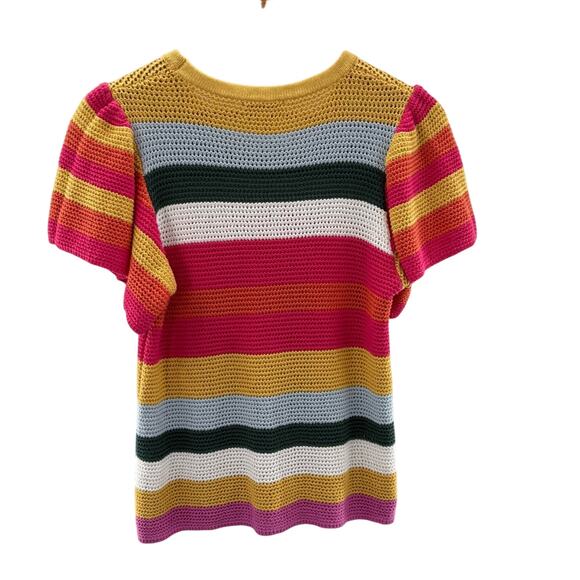 Evereve Haven Flutter Sleeve Open Knit Multi Color 100% Cotton Sweater Size XL - Picture 6 of 9